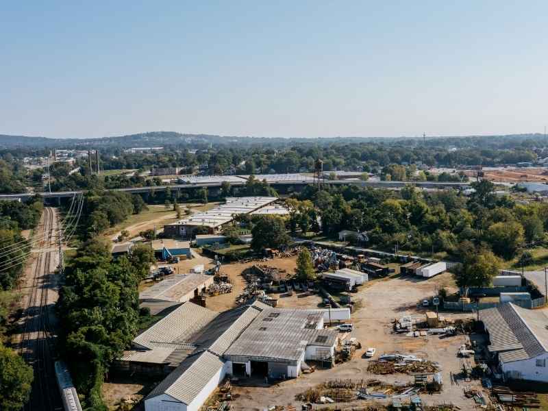Aerial view of an existing industrial redevelopment site in St Louis Missouri, showing why land surveying and accurate property data matter before redevelopment.