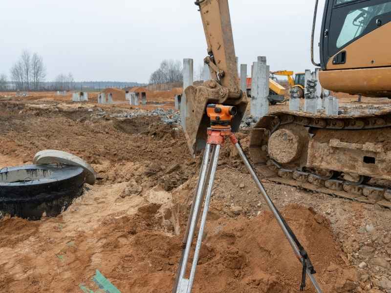Construction Staking Survey Construction Site St Louis Missouri | St. Louis Land Surveying Construction Staking Survey Equipment On A Construction Site St Louis Missouri
